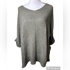 Talulah Moss Green Open Knit Elbow Length Sleeve Lightweight Sweater Size Small
